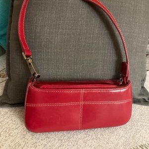 Leather small bag, red, zip close